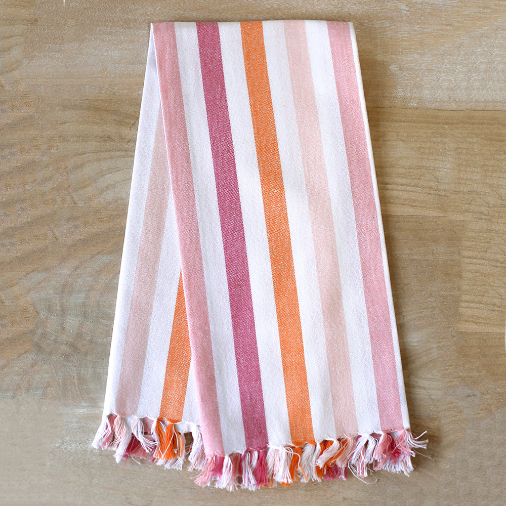 Palm Restaurant set of 2 HD Striped Kitchen Towels 20 x 28, White & Coral  Pink