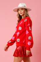Heart & Rose Sequins Pull Over