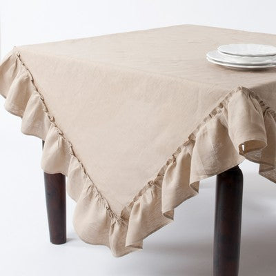Linen Tablecloth with Ruffled Hem (White)